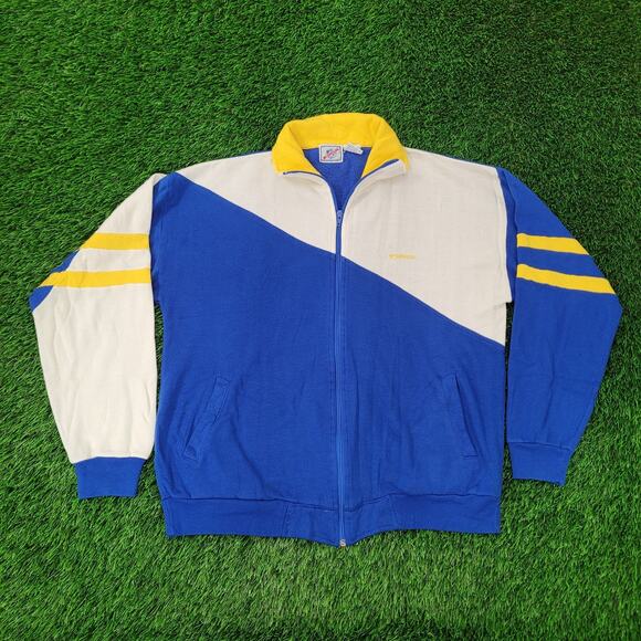 Vintage 90s McGregor Track Jacket XL 24x26 Blue White Yellow Cropped - Picture 1 of 16